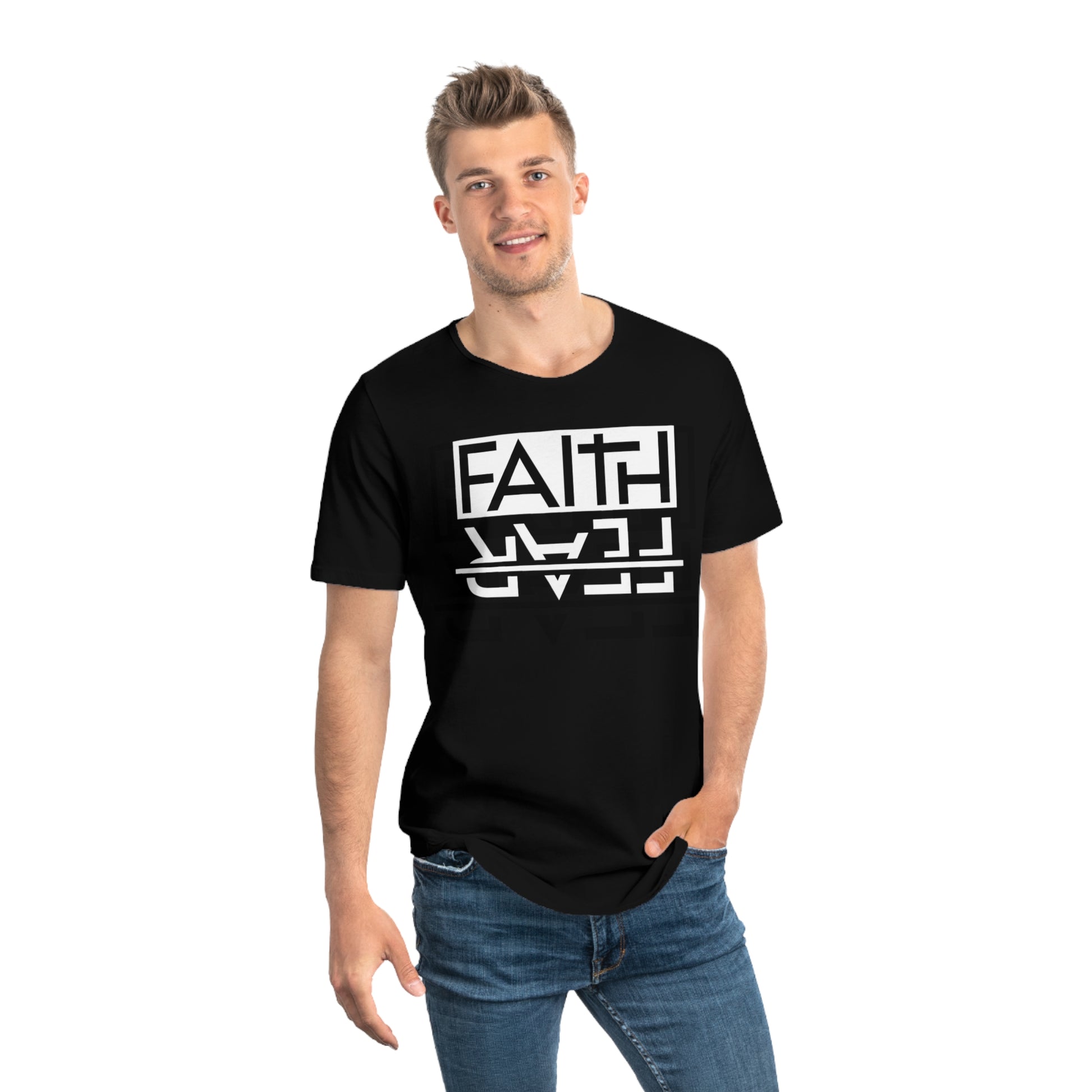 Men's Curved Hem Tee - Stylish Graphic Tee, Faith Over Fear T-shirt, Faith-based tee,  Casual Wear, Trendy Fashion, Streetwear Essential, Gift for Him
