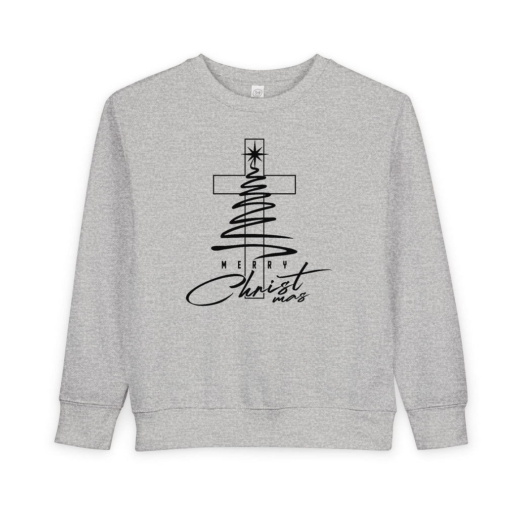 Toddler Sweatshirt — Christmas Tree & Cross "Merry Christmas"