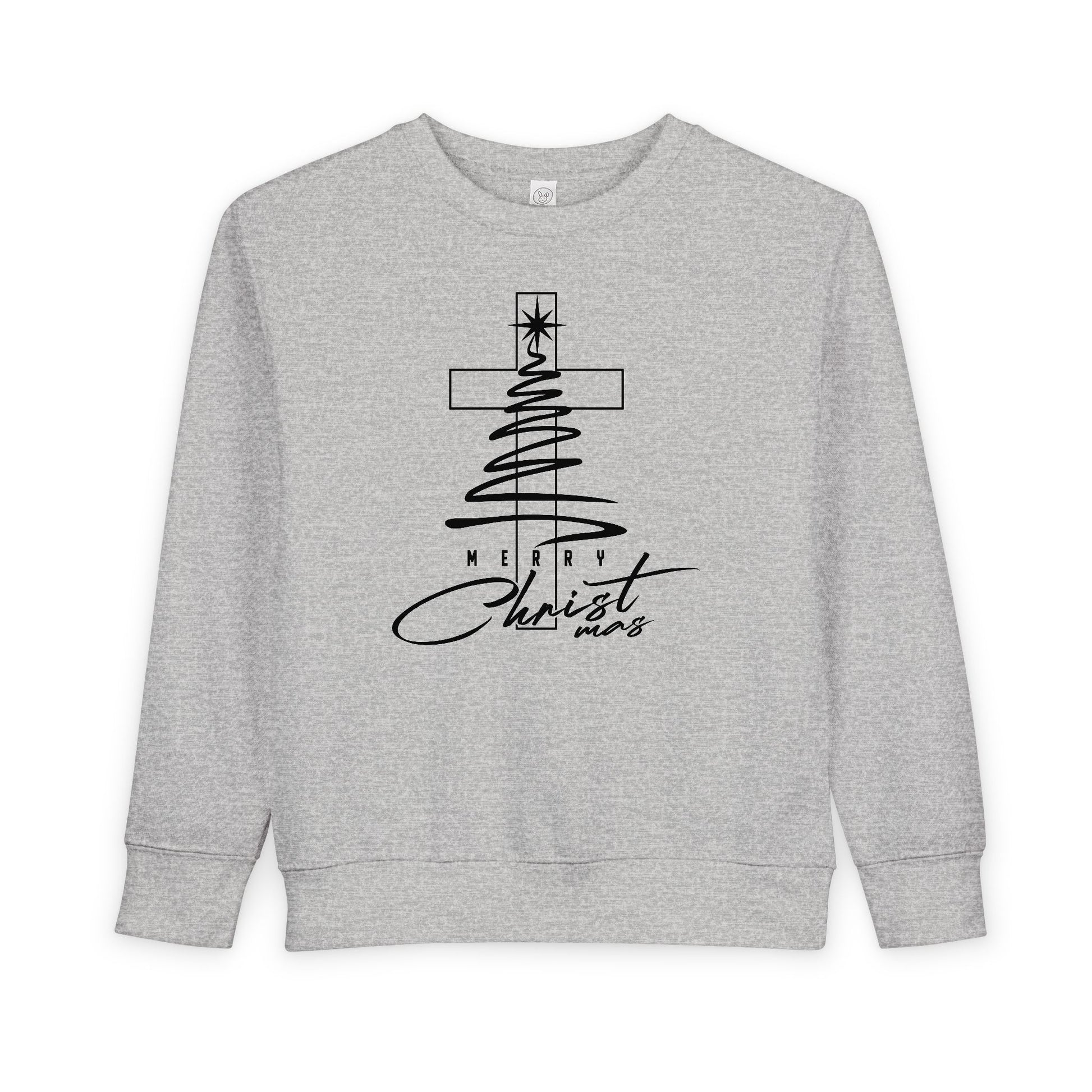Toddler Sweatshirt — Christmas Tree & Cross "Merry Christmas"