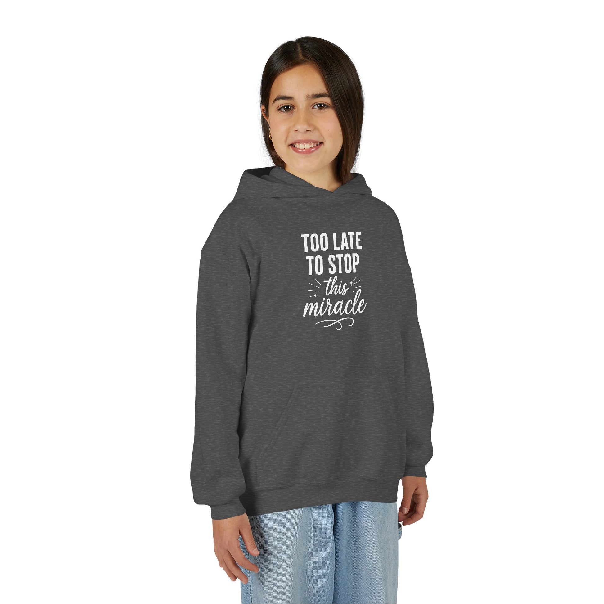 Miracle Hooded Sweatshirt for Youth, Inspirational Sweatshirt, Cozy Hoodie, Youth Pullover, Perfect Gift for Teens, Faith Apparel