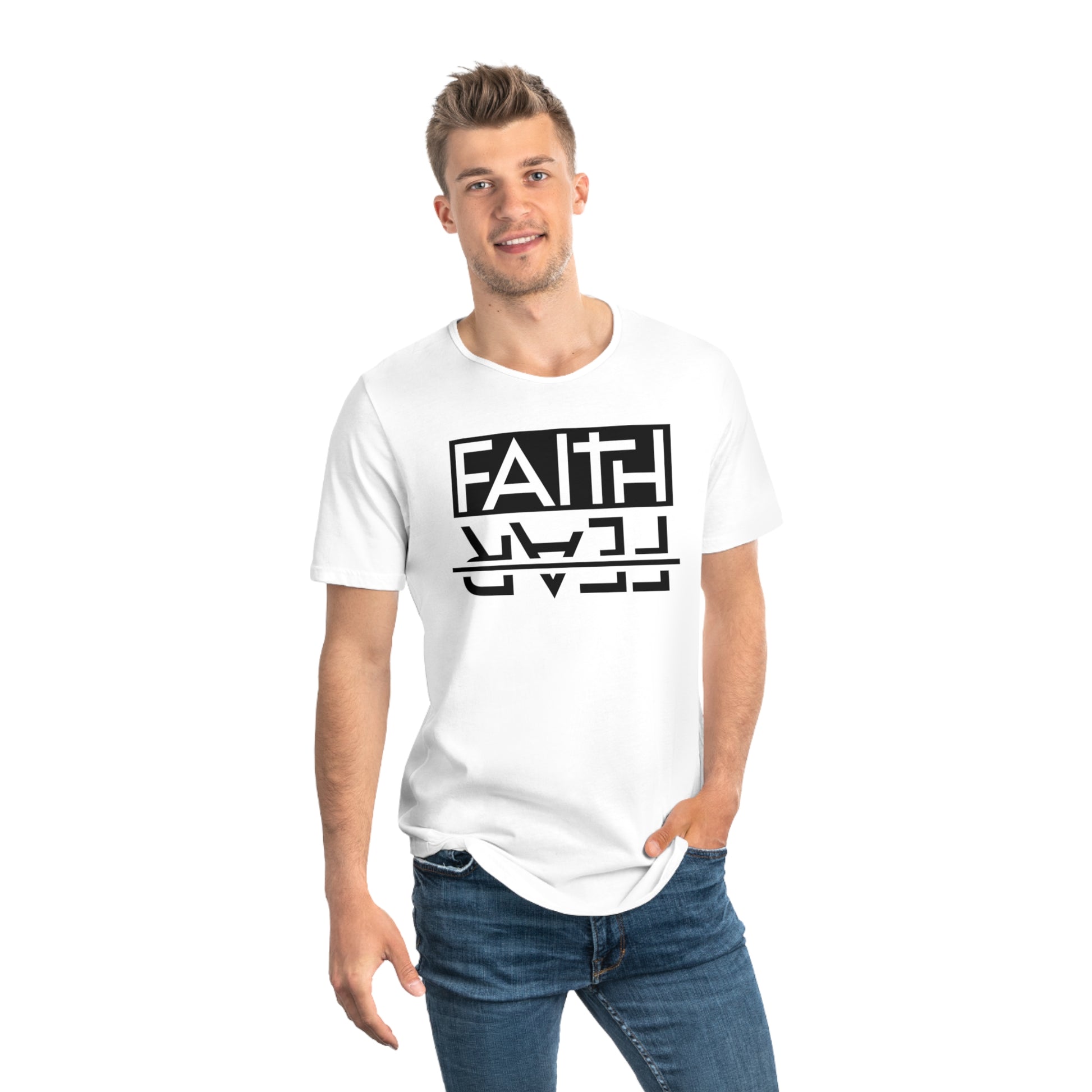 Men's Curved Hem Tee - Stylish Graphic Tee, Faith Over Fear T-shirt, Faith-based tee,  Casual Wear, Trendy Fashion, Streetwear Essential, Gift for Him