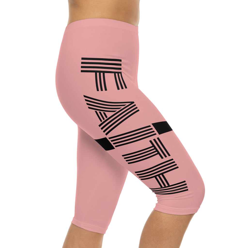Faithful Stripe Capri Leggings — Bold Vertical 'FAITH' Yoga Pants
