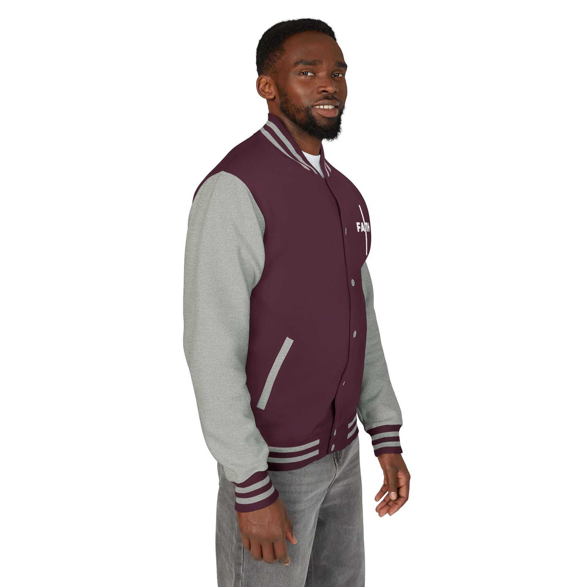 Unisex Heavyweight Letterman Jacket, Faith-based Jacket, Vintage Style Sports Jacket, College Spirit Wear, Casual Outwear, Gifts for Sports Lovers, Fall Fashion