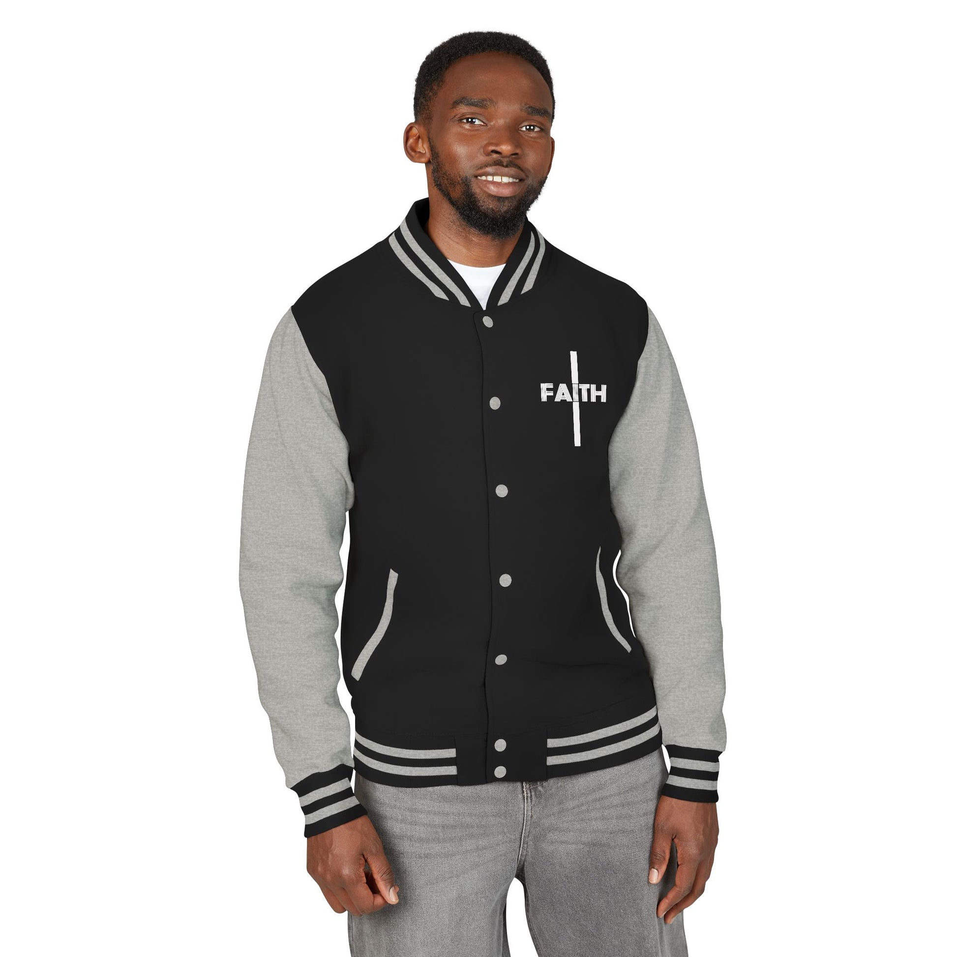 Unisex Heavyweight Letterman Jacket, Faith-based Jacket, Vintage Style Sports Jacket, College Spirit Wear, Casual Outwear, Gifts for Sports Lovers, Fall Fashion
