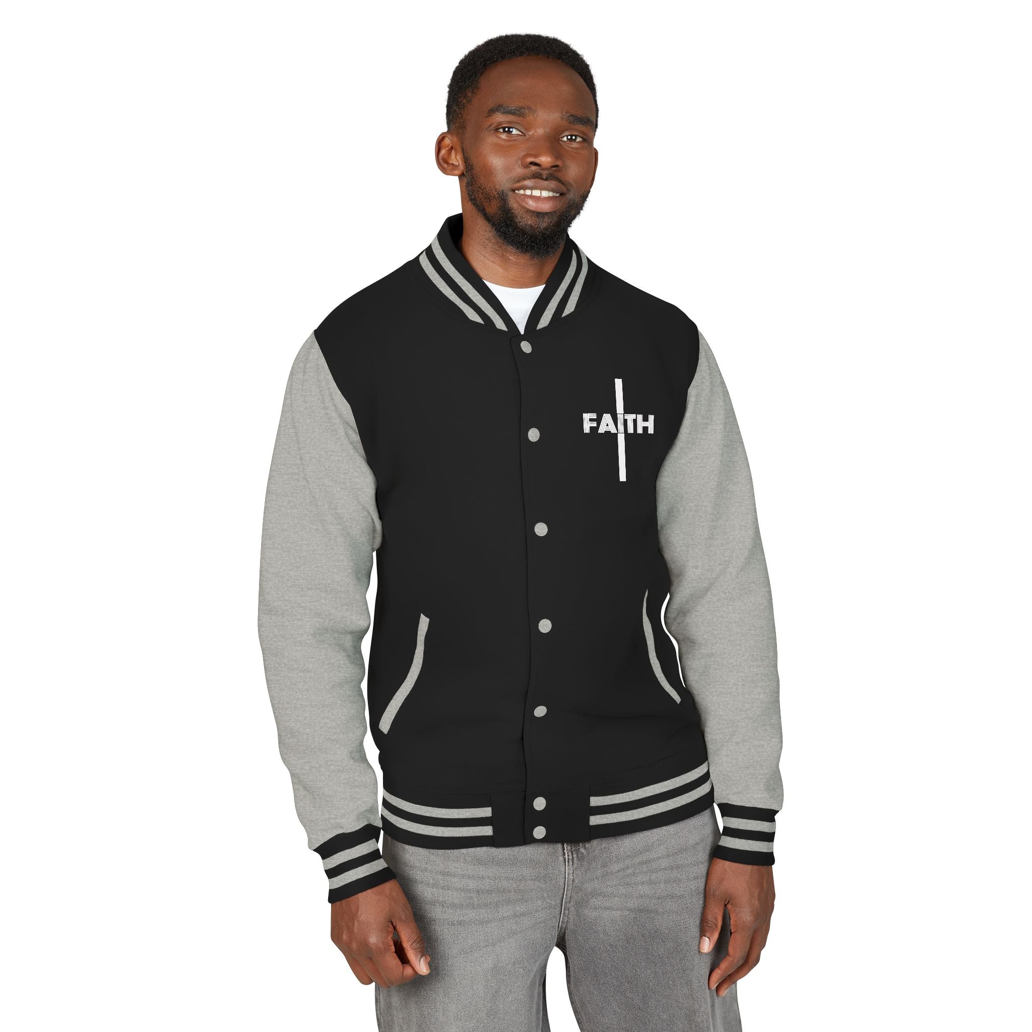 Unisex Heavyweight Letterman Jacket, Faith-based Jacket, Vintage Style Sports Jacket, College Spirit Wear, Casual Outwear, Gifts for Sports Lovers, Fall Fashion