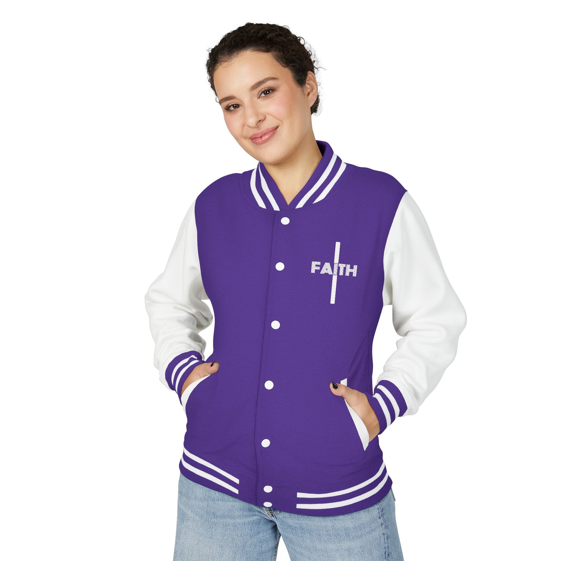 Unisex Heavyweight Letterman Jacket, Faith-based Jacket, Vintage Style Sports Jacket, College Spirit Wear, Casual Outwear, Gifts for Sports Lovers, Fall Fashion