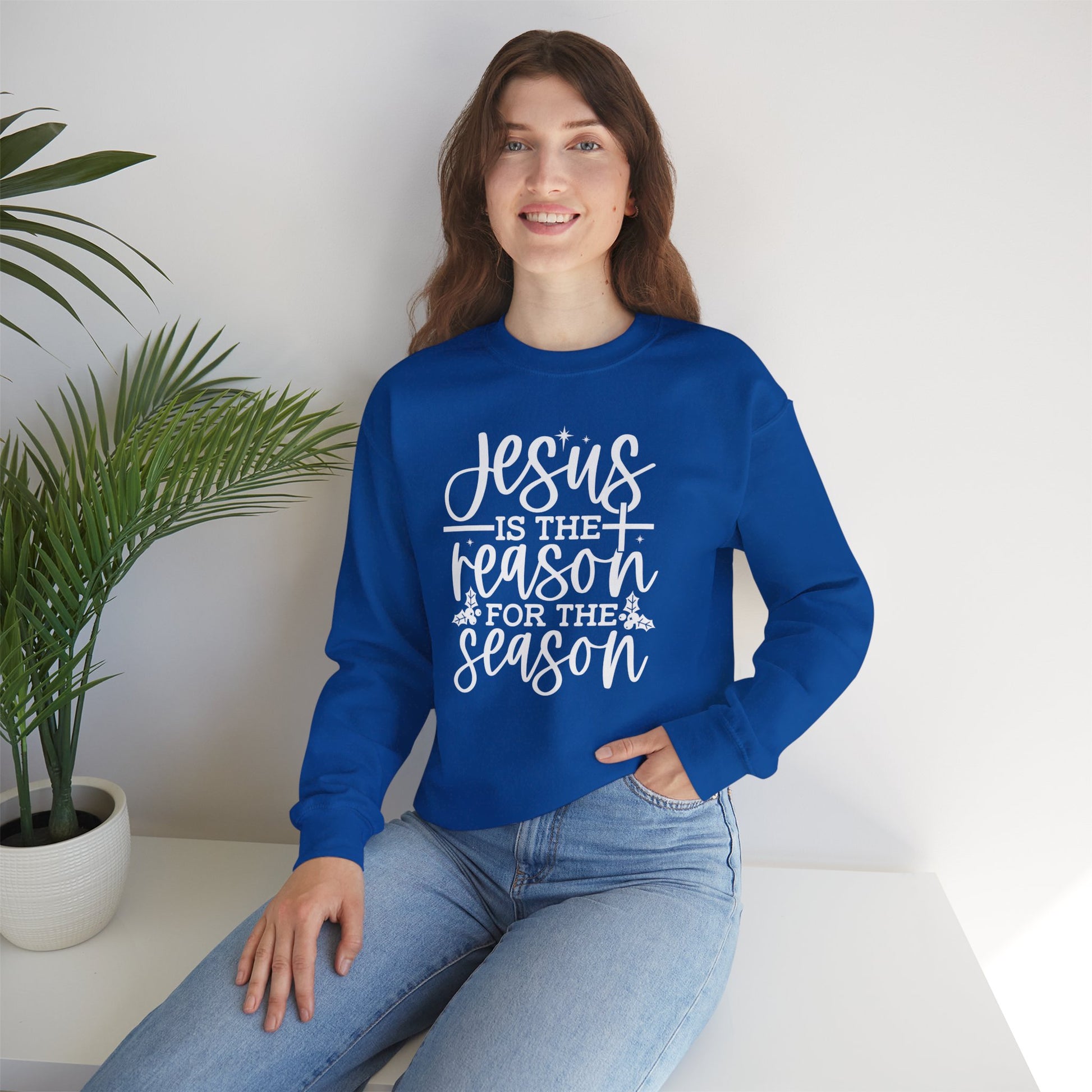 Jesus is the Reason for the Season, Christmas Crewneck Sweatshirt Fabric Knit Long Sleeve Winter Casual Soft Medium Length Hoodie for Men and Women