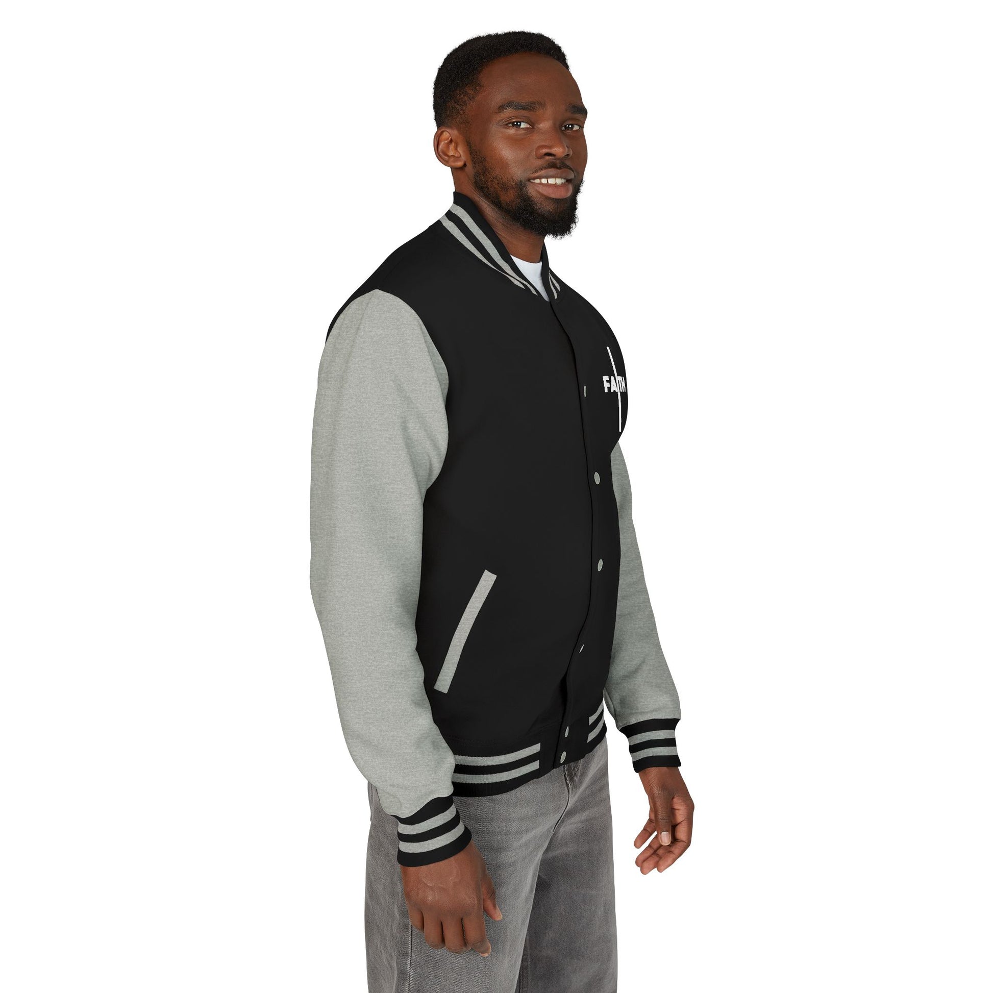 Unisex Heavyweight Letterman Jacket, Faith-based Jacket, Vintage Style Sports Jacket, College Spirit Wear, Casual Outwear, Gifts for Sports Lovers, Fall Fashion