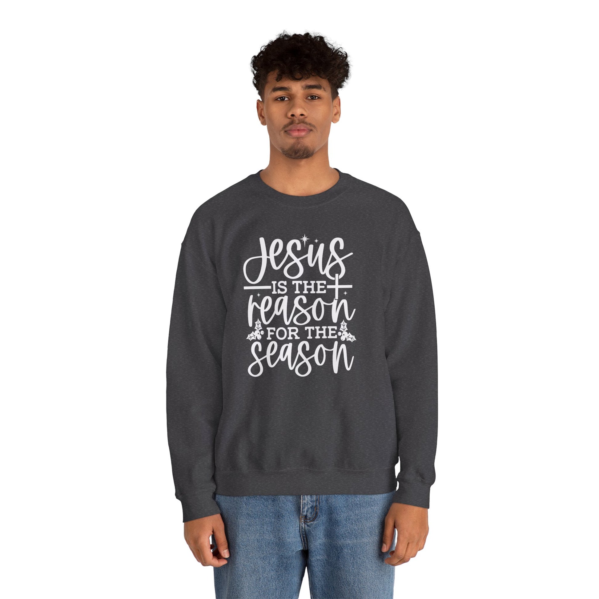 Jesus is the Reason for the Season, Christmas Crewneck Sweatshirt Fabric Knit Long Sleeve Winter Casual Soft Medium Length Hoodie for Men and Women