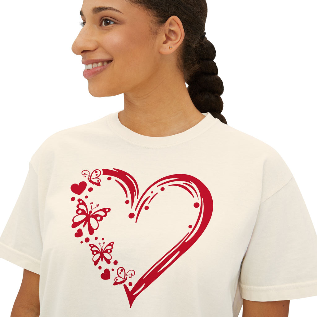 Valentine Red Butterfly Heart Women's Boxy Tee
