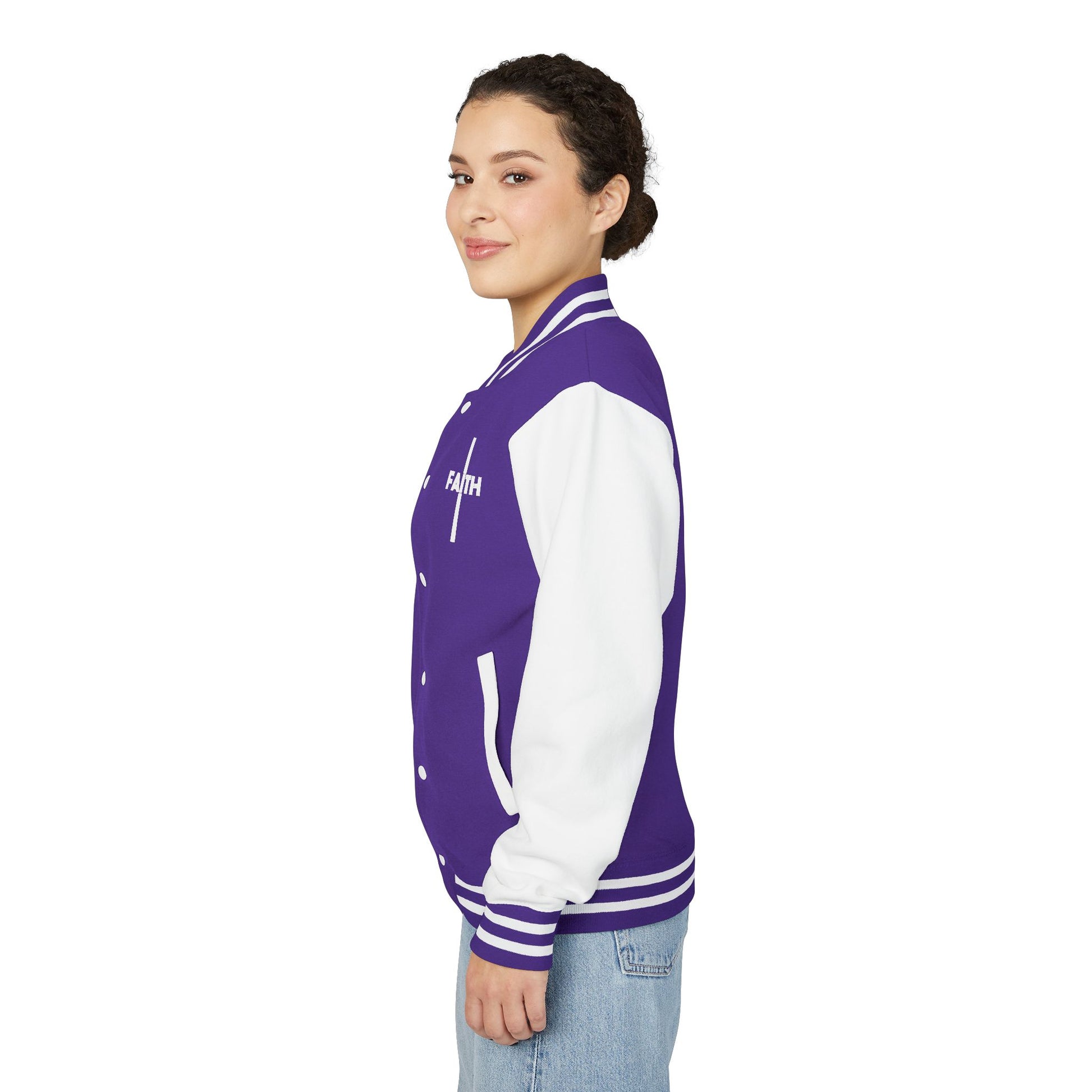Unisex Heavyweight Letterman Jacket, Faith-based Jacket, Vintage Style Sports Jacket, College Spirit Wear, Casual Outwear, Gifts for Sports Lovers, Fall Fashion