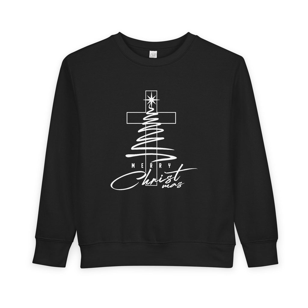 Toddler Sweatshirt — Christmas Tree & Cross "Merry Christmas"