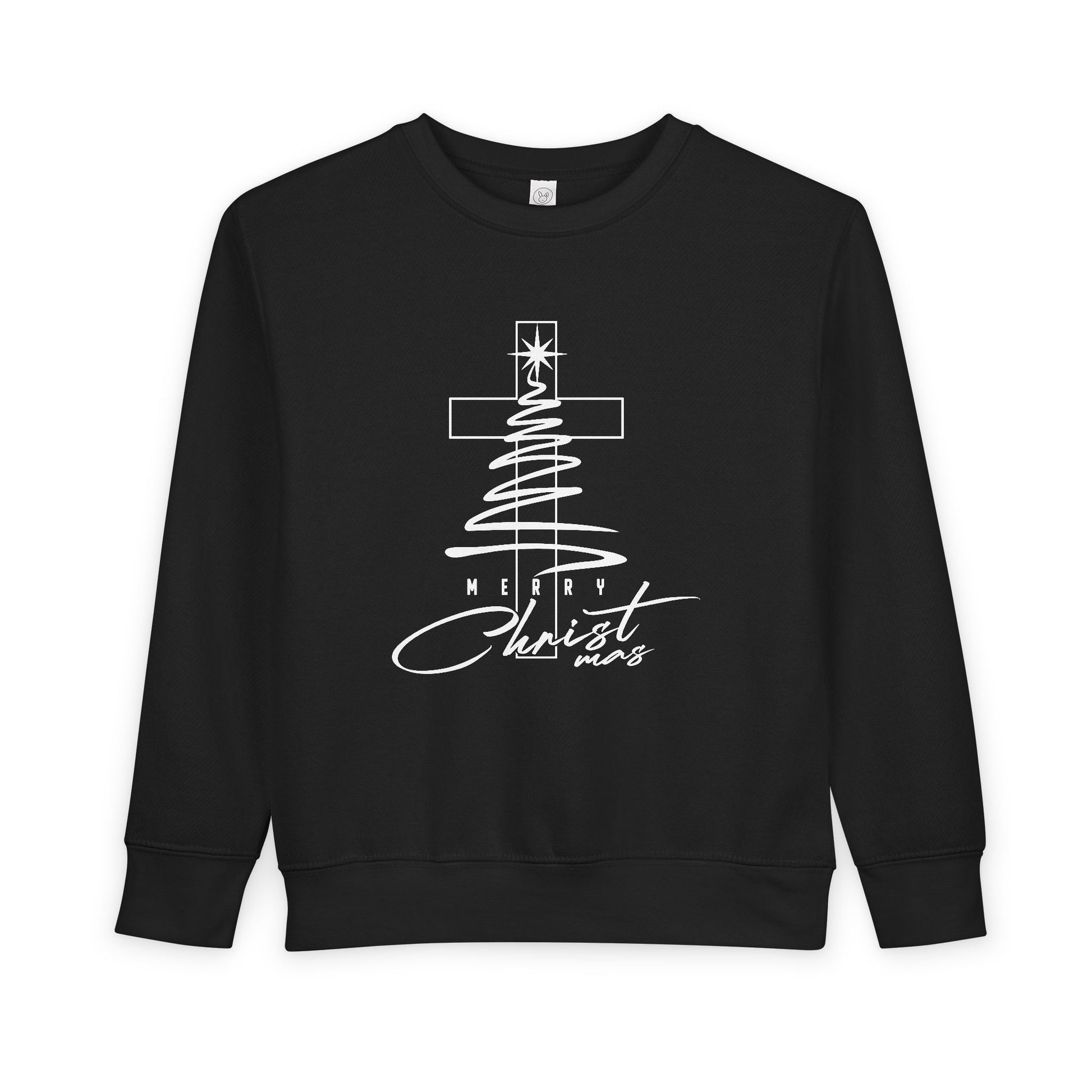 Toddler Sweatshirt — Christmas Tree & Cross "Merry Christmas"