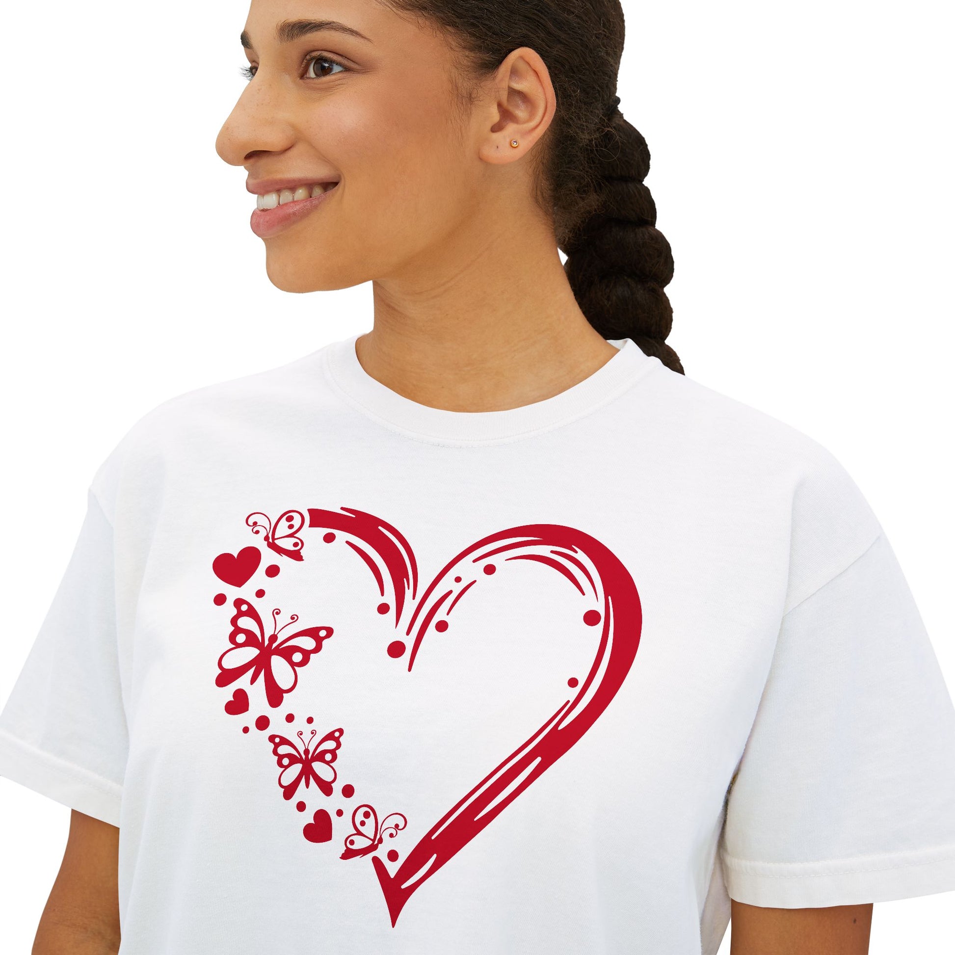 Valentine Red Butterfly Heart Women's Boxy Tee